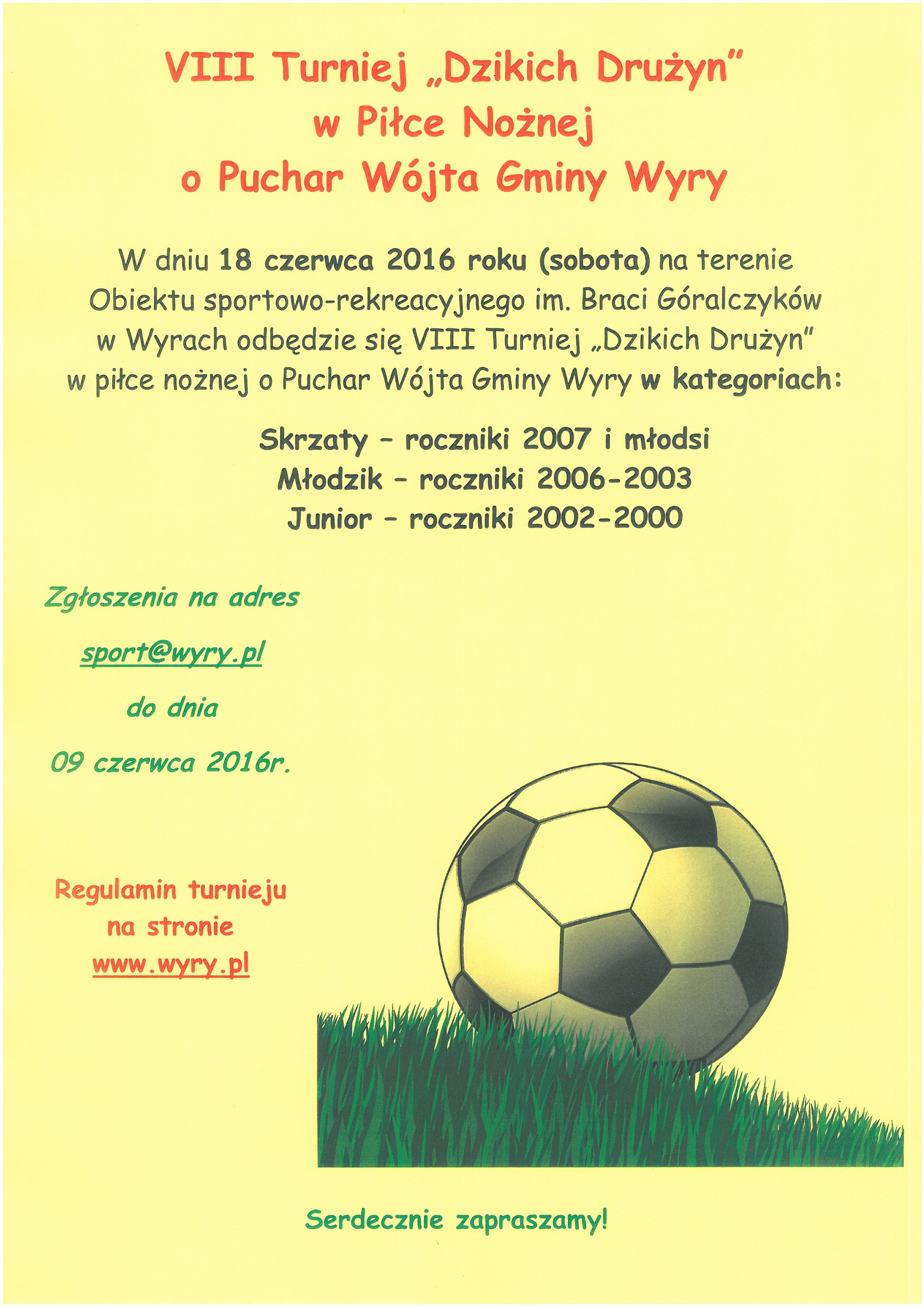 Turniej „Dzikich drużyn” w piłce nożnej o Puchar Wójta Gminy Wyry Plakat.jpg