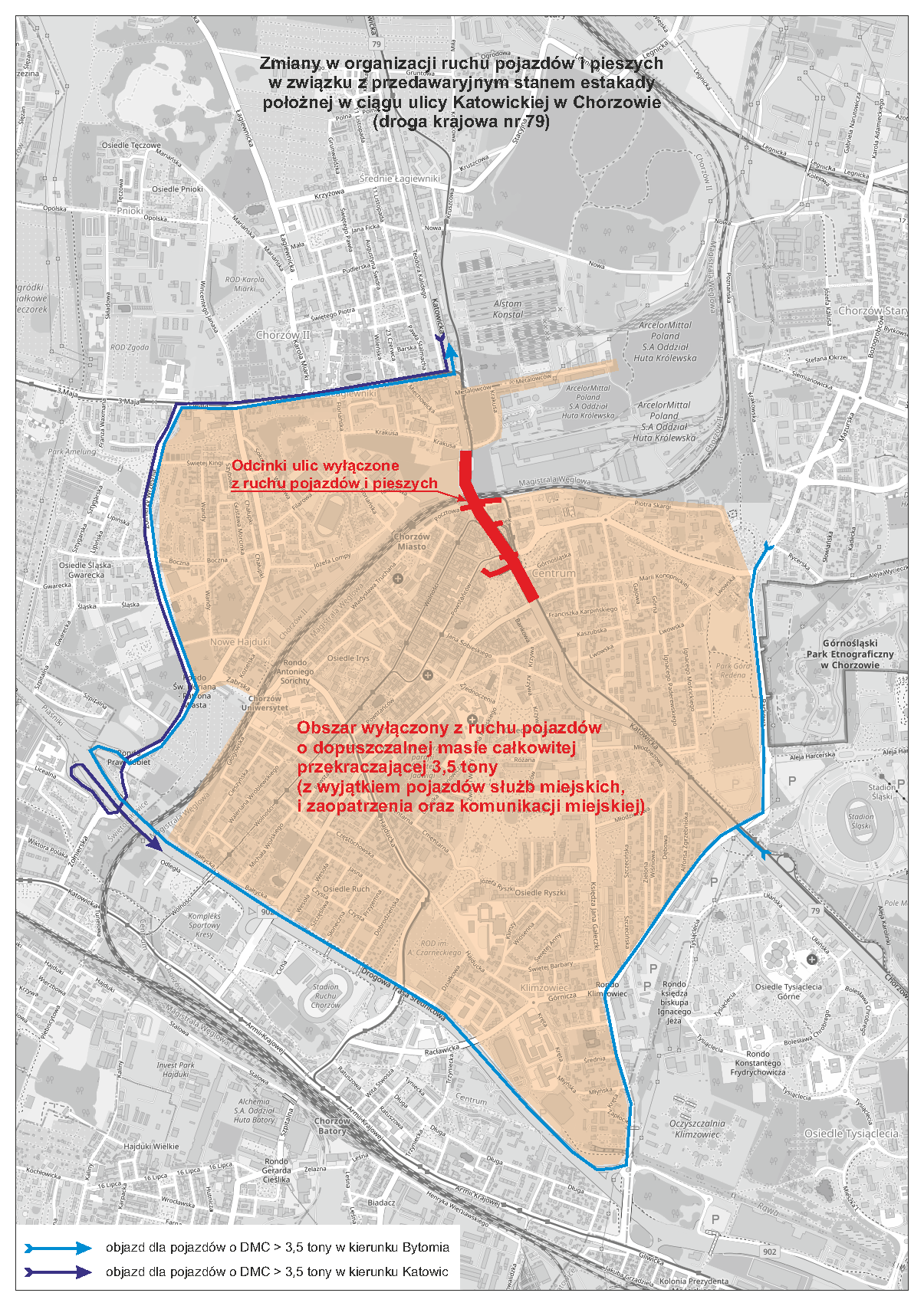 Mapa - objazdy Chorzów estakada.png
